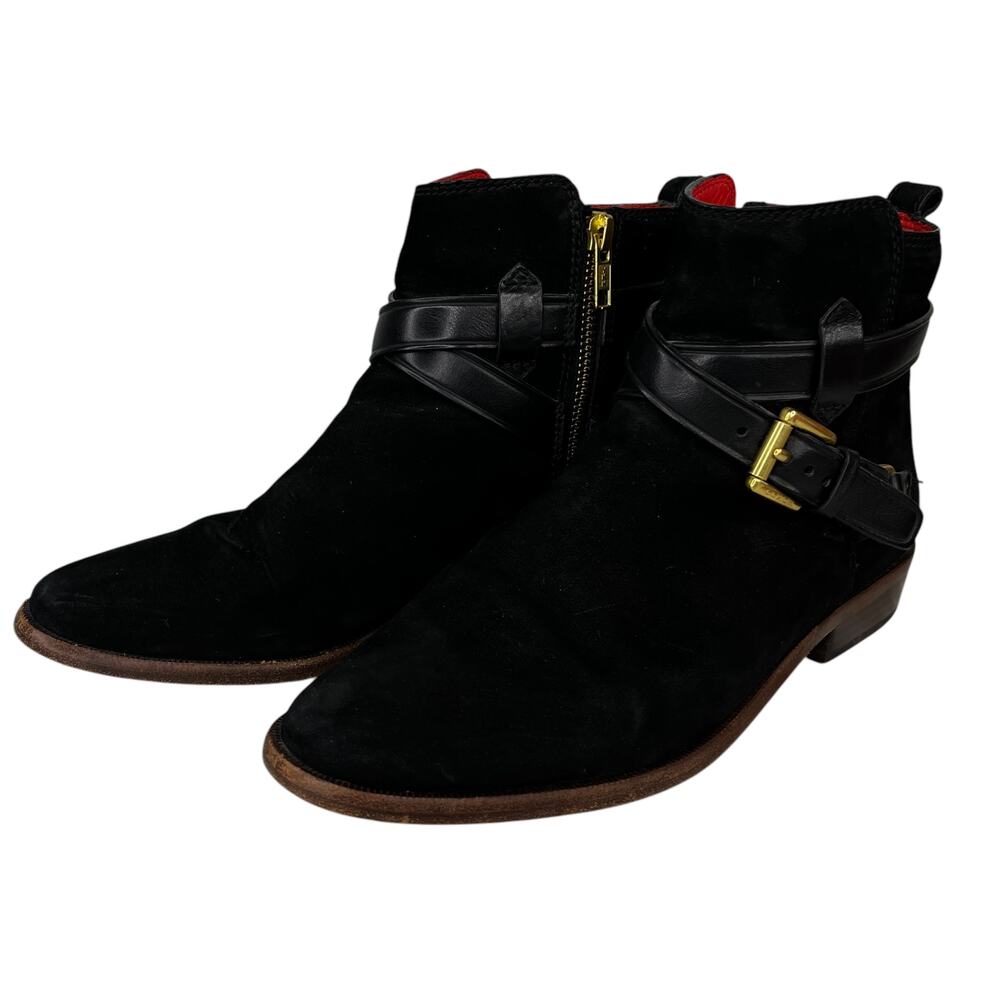 Coach Leoda Ankle Boots Black 7.5 Nubuck Gold - Picture 2 of 14